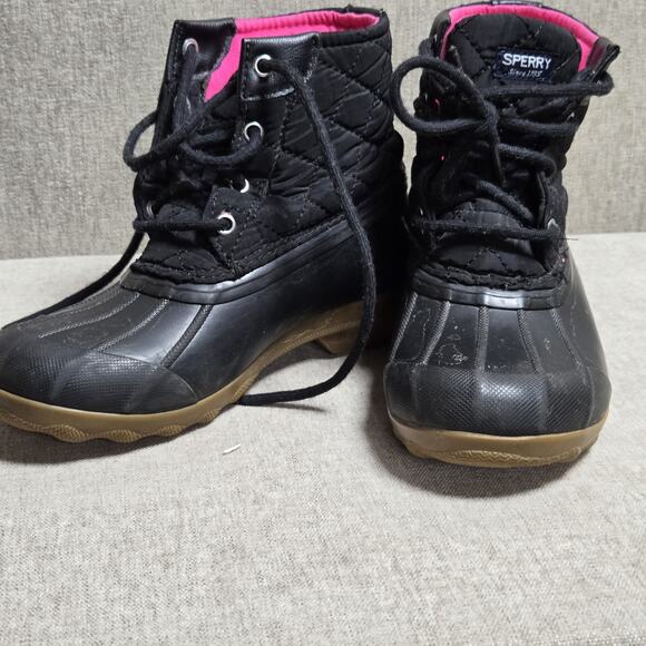 Sperry Port Duck Boots Kids Size 2 Black /Pink Waterproof Lined Rain Snow Play - Picture 8 of 10